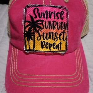 Pink Trucker Hat with Sunrise Patch